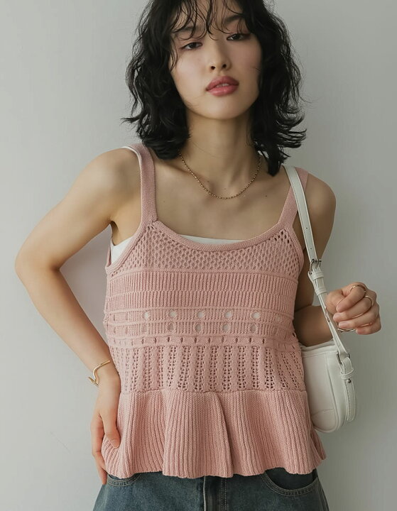 楽天市場】【SPRING FAIR】 かぎ針編みニットフレアキャミビスチェ  