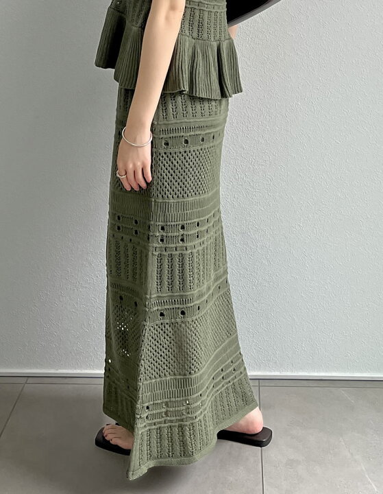 ハンドメイド ニットスカート グリーン ハンドメイド かぎ針編み  