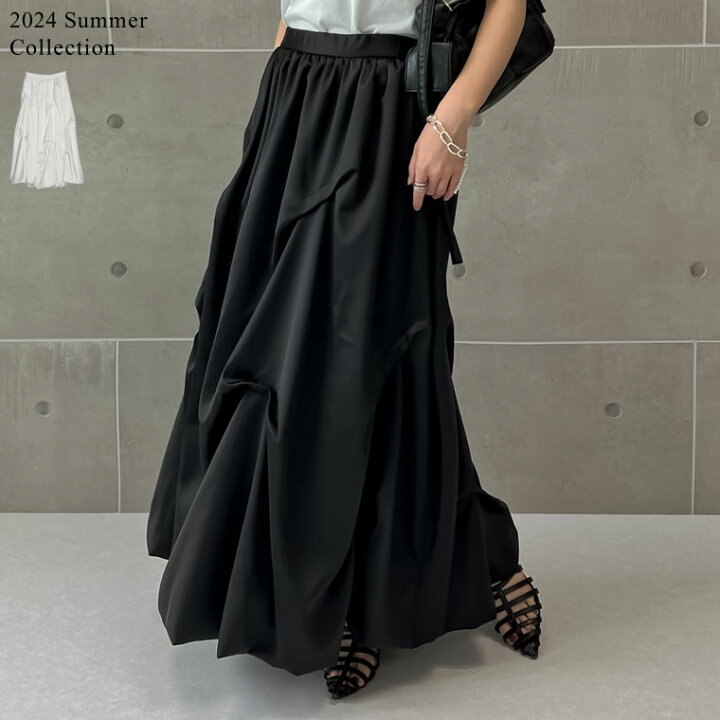 スカート ナイロンタフタバルーンロングスカート Y.M.D.O ブラック  