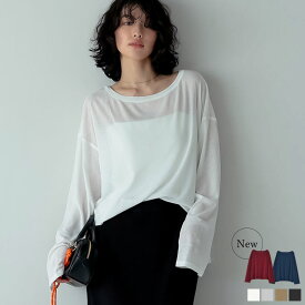 【限定！10%OFFクーポンで2249円】シアーカットソートップス レディース 冬 リエディ トップス Tシャツ カットソー 長袖 プルオーバー クルーネック オフィスカジュアル オフィス 通勤 シアー シアートップス ロンT ロングTシャツ 秋[mb]