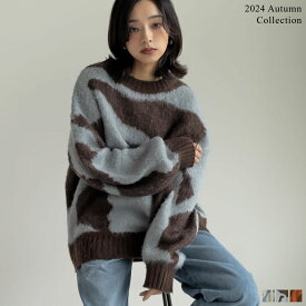 【SPECIAL FAIR】オーバーサイズ起毛マーブルニットトップス レディース 春 夏 春夏 リエディ トップス ニット セーター ニットトップス 配色 マーブル柄 プルオーバー ゆったり 体型カバー オーバーサイズ