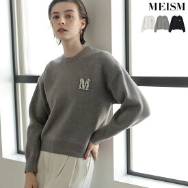 【期間限定！10%OFFクーポンで5399円】[MEISM]ビジューエンブレムニットトップス レディース 冬 トップス ニット セーター 長袖 ニットトップス ビジュー ロゴ ゆったり ラインストーン ニットプルオーバー 冬[一部先行予約受注]