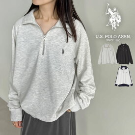 【全品2BUY15%OFFクーポン】[U.S. POLO ASSN.][別注]ワンポイント刺繍ハーフジップスウェットプルオーバー レディース リエディ / トップス スウェット ハーフジップ 長袖 裏毛 パーカー U.S. POLO ASSN. オーバーサイズ