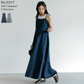 【限定！20%OFFクーポンで5439円】[低身長サイズ有]コットンデニムパネルフレアキャミワンピース レディース 春 夏 春夏 ワンピース キャミワンピース ジャンパースカート