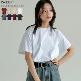 【限定！20%OFFクーポン×FAIRで1472円】[接触冷感][大きいサイズ有]コットンブレンドスムース天竺ベーシックTシャツ レディース 春 夏 リエディ トップス Tシャツ カットソー 半袖 オフィスカジュアル 通勤 チュニック オーバーサイズ ベーシック シンプル 無地 [mb]