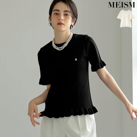 【限定！10%OFFクーポンで4499円】[MEISM by Re:EDIT]裾フリルMロゴサマーニットトップス レディース / トップス ニット/セーター ニットトップス サマーニット 半袖 フリルスリーブ クルーネック 丸首 フレアトップス 裾フレア オフィスカジュアル 通勤