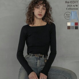 【期間限定！20%OFFクーポンで2799円】スクエアネックリブニットトップス レディース 冬 トップス ニット セーター 長袖 リブニット セーター スクエアネック ラグラン レイヤード インナー オフィス 通勤