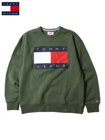 【インポート】TOMMY JEANS FLAG LOGO CREWNECK SWEAT thyme olive トミー ジーンズ トミーフィルフィガー フラッグ ロゴ クルーネック スウェット オリーブグリーン