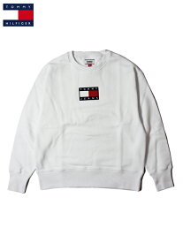 【インポート】TOMMY JEANS FLAG WAPPEN ONE POINT LOGO CREWNECK SWEAT white トミージーンズ トミーフィルフィガー フラッグ ワッペン ワンポイント ロゴ クルーネック スウェット ホワイト