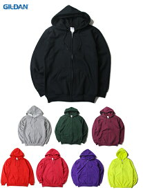 【USモデル】GILDAN 8.0oz PLAIN FULL ZIP HOODIE 8color ギルダン フルジップパーカー フード フーディー プレーン 無地 大きいサイズ 裏起毛 全8色