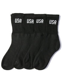 【インポート】USA SOCKS 4P Hi-Crew Socks 9-11, 10-13 black ハイクルーソックス 靴下 黒 ブラック ワンポイント