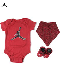 【インポート】JORDAN LOGO BABY INFANT 3-PIECE SET (BIB, BODY SUIT, BOOTIES) red/black/cement pattern ジョーダンジャンプマン インファント 3点セット