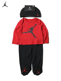 【インポート】JORDAN NIKE AIR BABY LONG SLEEVE INFANT 3-PIECE SET (HAT, SHIRT, PANT) red/black ジョーダンジャンプマン ベビー インファント 3点セット