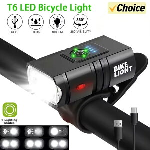 ���邢���]�ԗp���C�g T6 LED �t�����g USB�[�d�� MTB �}�E���e���o�C�N�����v 1000LM �o�C�N�w�b�h���C�g �����d�� �T�C�N�����O�X�N�[�^�[