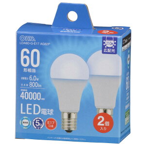 �I�[���d�@ LED�d�����` E17 60�`����/60W���� �����F �����Ή� �f�M�ގ{�H���Ή� �~�j�N���v�g���` 5�N 2�� LDA6D-G-E17 AG62P 06-5550 OHM