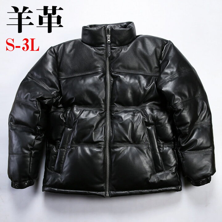 楽天市場】レザー ダウンジャケット ライダース 立ち襟 ラムレザー  