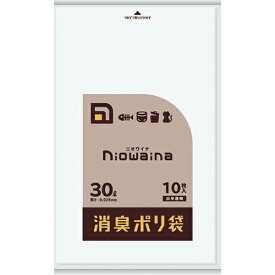 ■[ゴミ袋]【生ごみ、おむつ回収用、ペットのふんの回収用等に！】日本サニパック（株） サニパック ニオワイナ消臭袋白半透明30L 10枚 SS30 1冊【194-9069】【代引不可商品】【メール便1個まで対象商品】