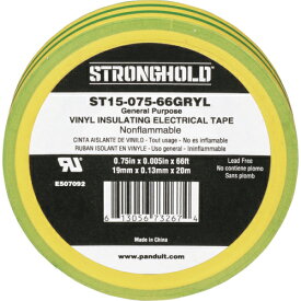[ビニールテープ]ストロングホールド ストロングホールド StrongHoldビニールテープ 一般用途用 イエロー／グリーン 幅19．1mm 長さ20m ST15−075−66GRYL ST15-075-66GRYL 1袋【216-7615】