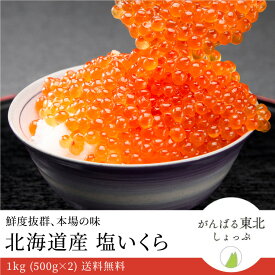 送料無料 北海道産 無添加 塩いくら 1kg(500g×2) 秋鮭 魚卵 鮭卵 海鮮丼 いくら丼 国産 イクラ