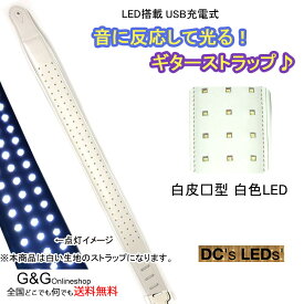 ディーシーズ エルイーディーズ 光るギターストラップ ホワイトレザー DC's LED's LED with Squares White