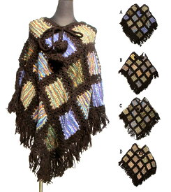 ウールパッチワークエスニックポンチョ エスニック衣料 エスニックアジアンファッション