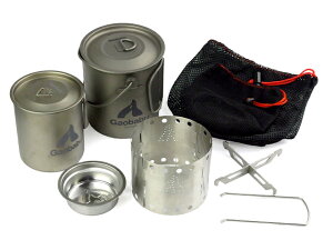 ガオバブ Gaobabu オールインワンチタンポットセット GOCP-01 チタン 軽量 コンパクト スタッキング 風防 調理器具 鍋 ポット フライパン 固形燃料 飯盒 炊飯 クッキング 野外料理 アウトドア キ