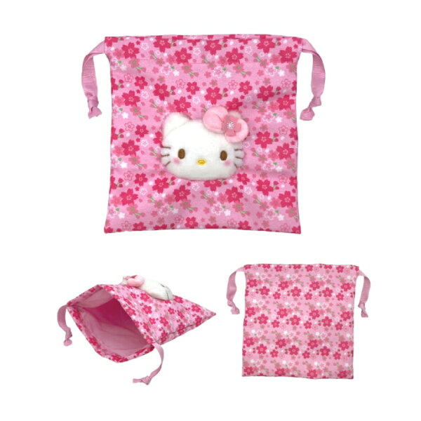 サンリオキャラクター フェイス巾着 ハローキティ ボアフェイス巾着 桜着物 サンリオ ハンギョドン ポチャッコ シナモンロール  ボアフェイス巾着 小物入れ ハローキティ  H18xW18xD3cm