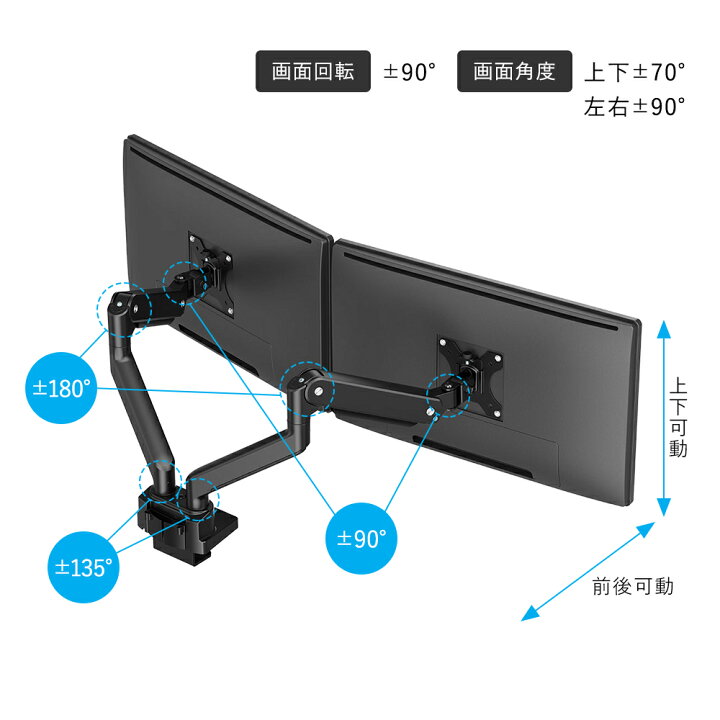 モニターアーム 上締めタイプ メカニカルスプリング式 デュアル 2台 ホワイト RFMA-DT53-DUWH 天板厚10 50mm 17 32インチ対応 VESA対応 ケーブル収納 JOIFA保証 個人宅お届け可能 ムラカミビジネス 特選工房