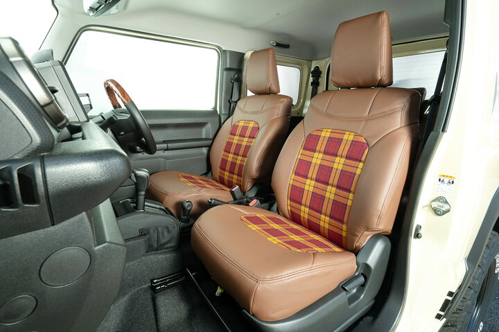 楽天市場】ショウワガレージ シートカバー モカ × チェック フロント  