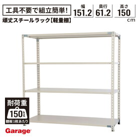 頑丈スチールラック 4段 幅151.2cm 奥行61.2cm 高さ150cm(棚板耐荷重150kg 物品棚 スチール棚 収納棚 オープンラック 軽量ラック 軽量棚 棚 倉庫 頑丈 インダストリアル 業務用 店舗什器 シンプル 日本製 PLUS プラス)