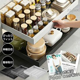 【10/11迄★20％OFFクーポン】 伸縮スライドボックス スライドボックス シンク下収納 スライド スライドラック 伸縮 引き出しタイプ 幅伸縮 キッチン収納 シンク下 収納 幅調整 調味料ラック 収納ボックス 収納バスケット 穴開け不要 隙間 台所 洗面台下 収納棚