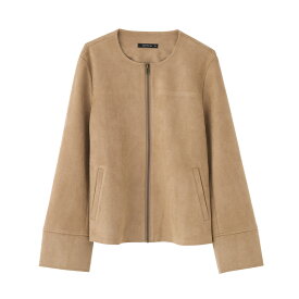 アウター1000円OFFクーポン■ スエード ジャケット ノーカラー きれいめ スウェード ブルゾン ノーカラージャケット レディース 襟なし アウター ライトアウター ジップアップ カジュアル アイボリー ベージュ ピンク ブルー M L レディースアウター