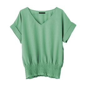 ブラウス リネン ウエストシャーリング ウエスト トップス シャーリングブラウス 深vネック レディース vネックブラウス 半袖 夏 vネック サマーブラウス 夏ブラウス シャーリングブラウス半袖 送料無料 ≪ゆうメール便配送20・代引不可≫