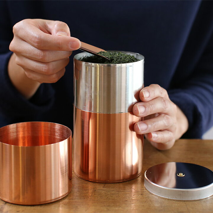 楽天市場】茶筒 開化堂 銅製 長型200g 国産一番荒茶50gセット 結婚祝い 
