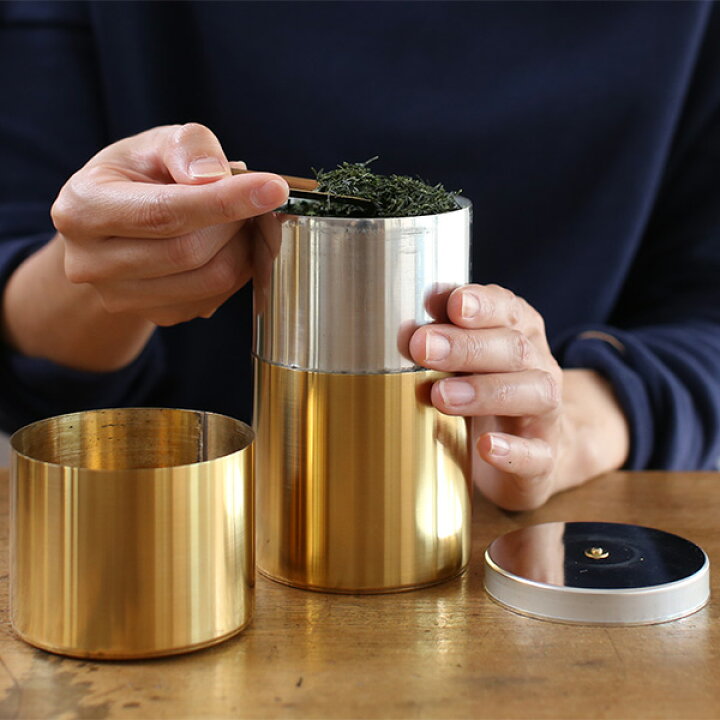 楽天市場】茶筒 開化堂 真鍮製 長型200g 国産一番荒茶50gセット 結婚 