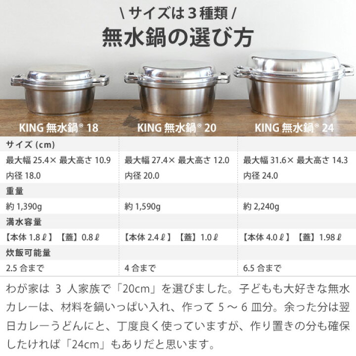 楽天市場】KING 無水鍋 18 HALムスイ アルミ 両手鍋 IH対応 無水調理  