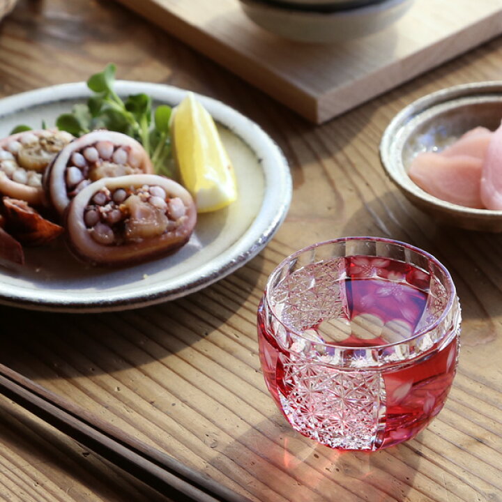 楽天市場】江戸切子 桜の酒杯 金赤 グラヴィール 堀口硝子 ぐい呑み 