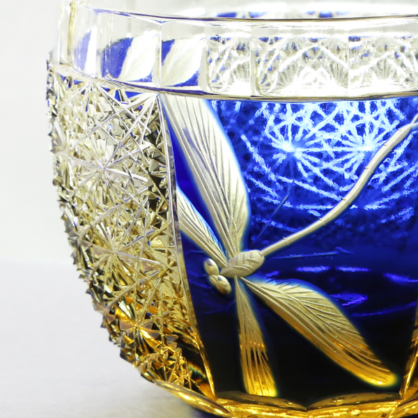 江戸切子 蜻蛉（トンボ）の酒杯 琥珀瑠璃 グラヴィール 堀口硝子 ぐい呑み 猪口 切子グラス | がらんどう