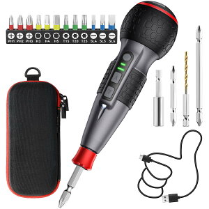 �d���h���C�o�[ ���^ �d��6N.m �蓮15N.m ���� 16�_�r�b�g�t�� ���[�P�[�X�t�� USB-C�[�d�� ���P�xLED���C�g �y�� DIY ����ȒP ����/���S�ґΉ� �u���b�N