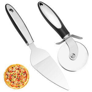ピザカッター ステンレス 2点セット 回転式 ピザナイフ 滑りにくい ケーキサーバー 指保護装置 パイサーバー ピザ切りカッター ピザ窯キット 家庭用 業務用 食洗機対応 使用簡単