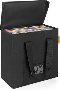 レコードケース ビニールレコード保管ボックス 長さ34 x 幅17 x 高い34cm 防火・防水・防塵 強化版 12インチ LPレコード用収納ボックス蓋付き LP盤約35枚収納可能