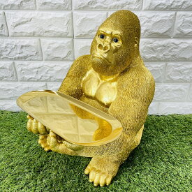 金ゴリラの置物 小物置き トレー台付き 巨大ゴールデンゴリラ グッズ 玄関 インテリア woobia ウービア 金色 縁起物 大きい かわいい おしゃれ 面白い ガーデン トイレ 寝室 オブジェ 可愛い プレゼント 北欧 雑貨 動物 ギフト リアル 玄関先