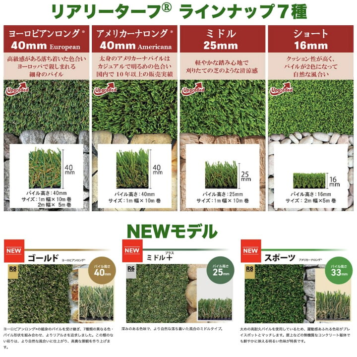 楽天市場】高級人工芝 リアリーターフ ミドルプラス パイル25mm 1m×10m 