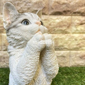 ベニーズキャット ちょーだい(サバ白 )猫 置物 可愛い リアル アニマルオブジェ インテリア かわいいネコ 動物 子猫 仔猫 ガーデンオーナメント 玄関先 庭 雑貨