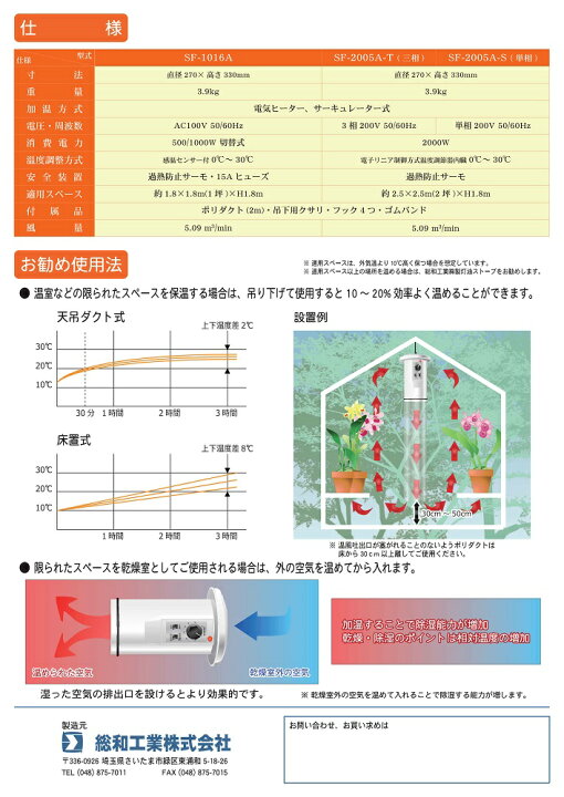 楽天市場】吊下げ式電気温風機 SF-2005A-S（単相）※代引き別途+2,000円 