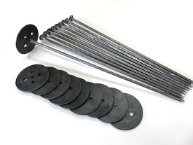 防草シート・人工芝用押さえ釘 大頭釘 30cm 黒丸板付 50セットUピンより丈夫 固定ピン 除草 除草シート　50本