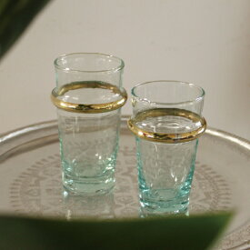 【2/4〜マラソン限定★エントリーで＋P10倍】「 モロッコグラスゴールドライン L 」 リサイクルグラス送料無料　ガーデン雑貨　カップ　グラス 一輪挿し　おしゃれ インテリア ディスプレイ　リサイクルグラス　モロッコ　クリスマス　飾り　東京かんかん