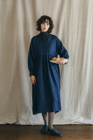 fog linen work 2025 Winter 秋冬 フォグリネン ワーク [ メートラ ギャザードレス:ブルーニュイ ブラック］ フォグリネンワーク フリーサイズ 2WAY ワンピース リネンワンピース リネン100％ リトアニア 高品質リネン きれいめ 秋冬