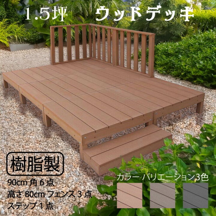 楽天市場】ウッドデッキ 樹脂製 1.5坪 [10点セット] ライトブラウン 