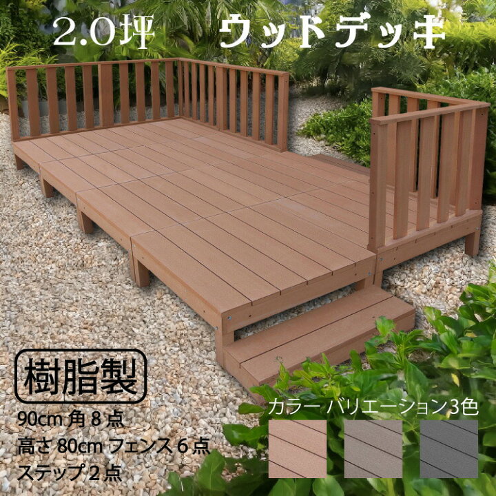 楽天市場】ウッドデッキ 樹脂製 2.0坪 [16点セット] ライトブラウン 